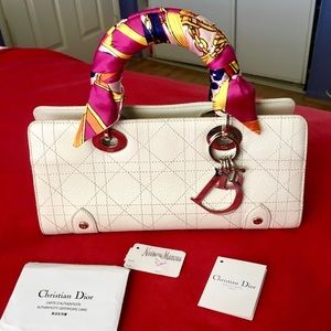 Lady Dior white leather bag